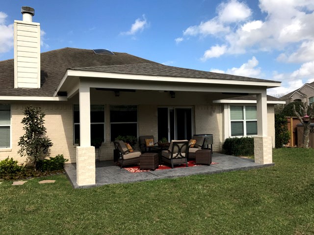 Custom patio cover installed in Katy TX by Affordable Shade